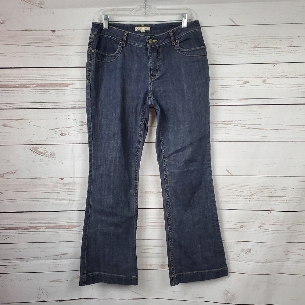 CAbi contemporary fit wide leg jeans yellow stitch